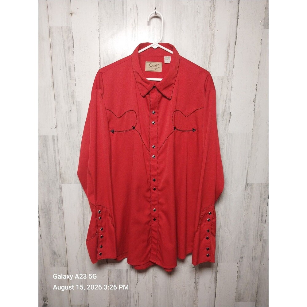 Scully Men's XXL Pearl Snap Western Shirt With Candy Cane Piping P-726